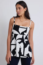 Stories Be Told - Sunkissed Black White Cutout Print Split Hem Cami Top