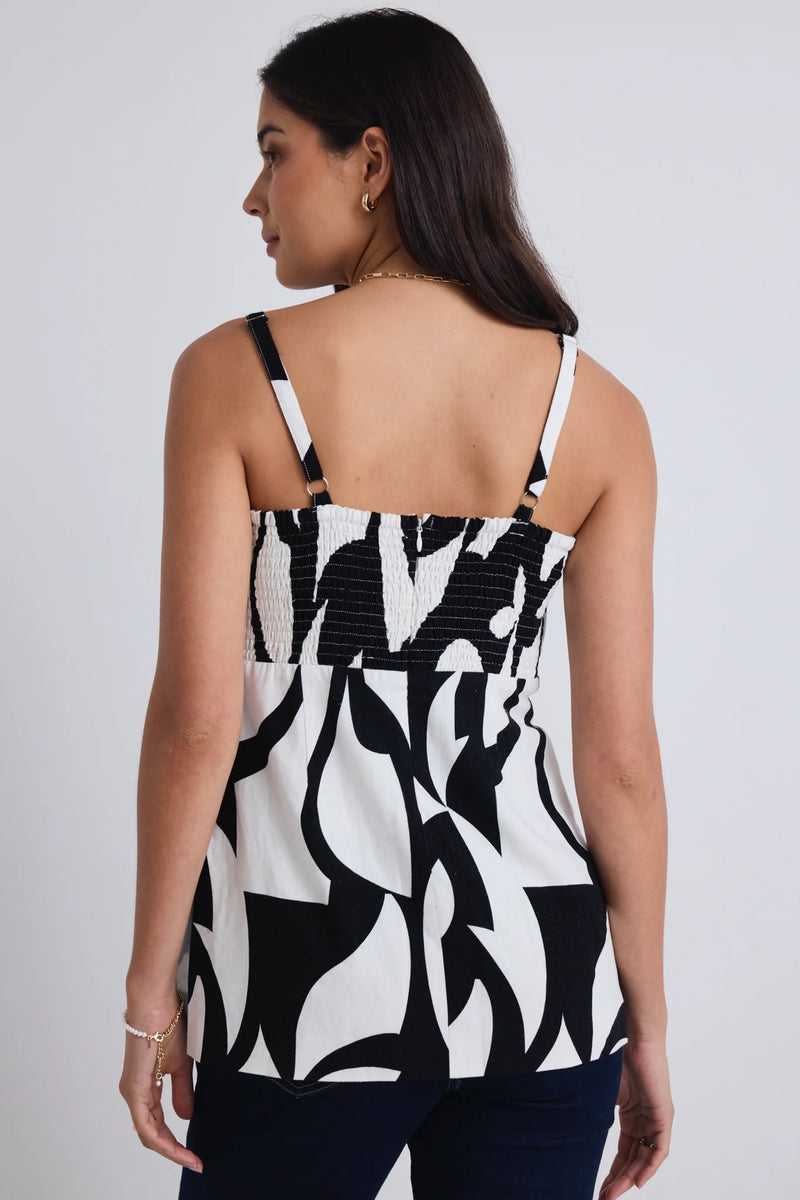 Stories Be Told - Sunkissed Black White Cutout Print Split Hem Cami Top