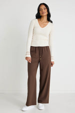 Stories Be Told Townie Chocolate Stripe Side Tape Wide Leg Pants - Chocolate