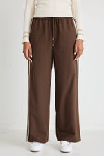 Stories Be Told Townie Chocolate Stripe Side Tape Wide Leg Pants - Chocolate