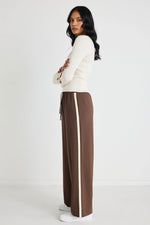 Stories Be Told Townie Chocolate Stripe Side Tape Wide Leg Pants - Chocolate