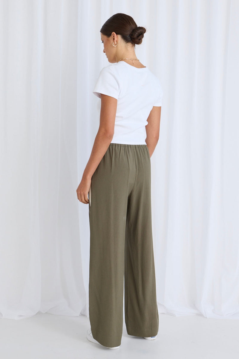 Stories Be Told Townie Stripe Side Tape Wide Leg Pant - Olive