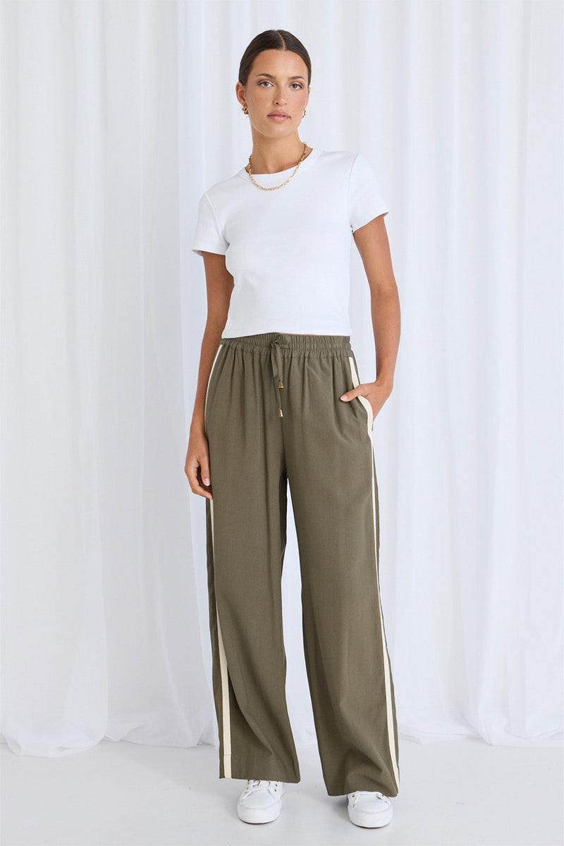 Stories Be Told Townie Stripe Side Tape Wide Leg Pant - Olive