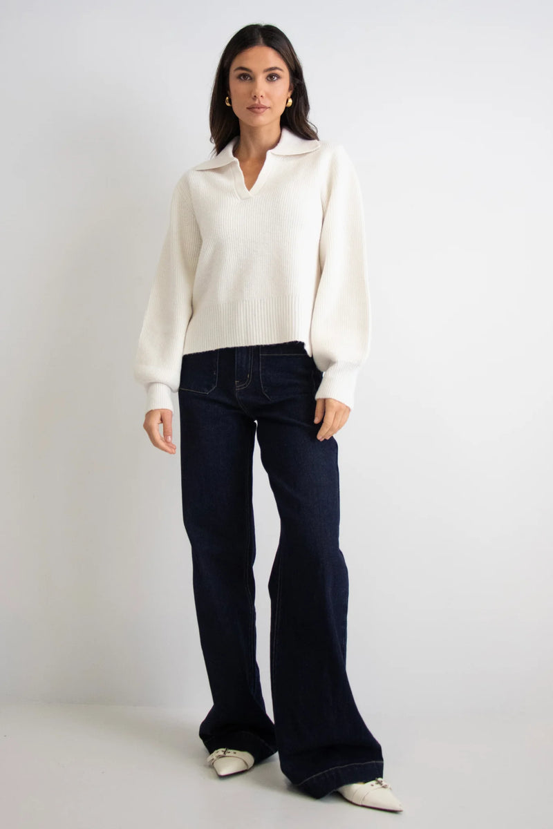 Among The Brave Truth Ivory Collar Chunky Knit Jumper - Ivory