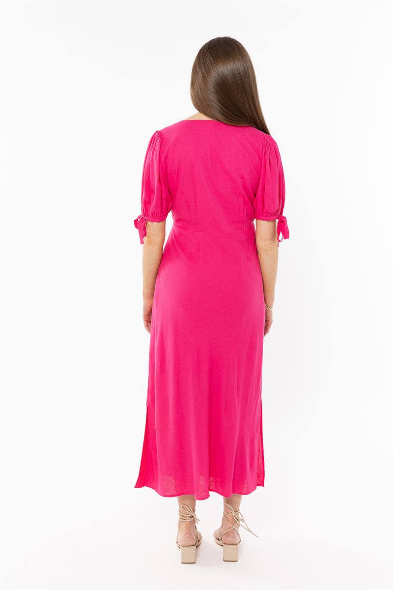 Leila + Luca Smart Dress- Hot Pink Linen