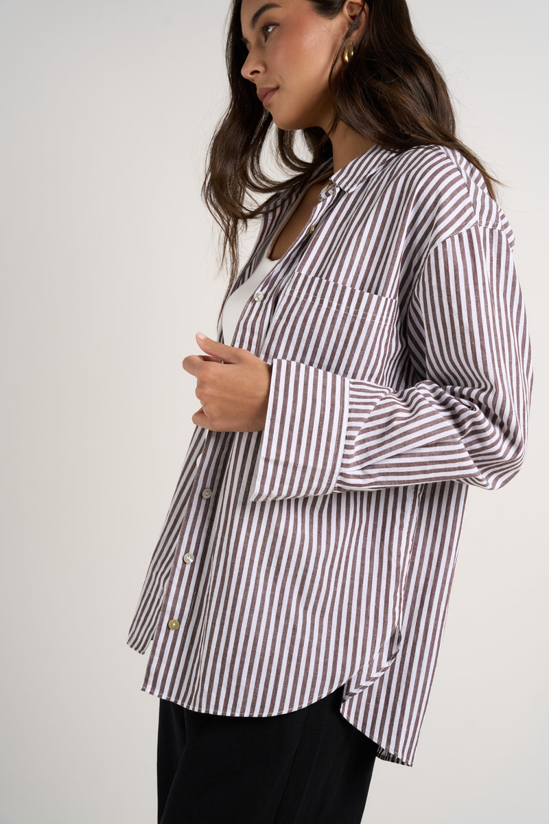 Stories Be Told You Got This Chocolate Stripe Oversized Shirt - Chocolate Stripe