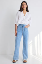 Among the Brave Zoey High Rise Wide Leg Pocket Jean - Light Blue