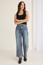 Among the Brave Zoey High Rise Wide Leg Pocket Jean - Mid Blue