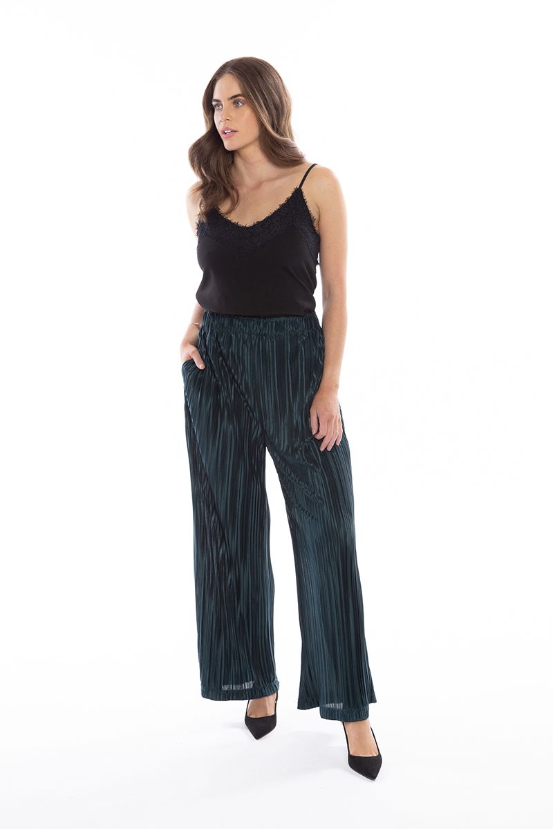 Seeking Lola Playful Pant - Forest Satin Pleat