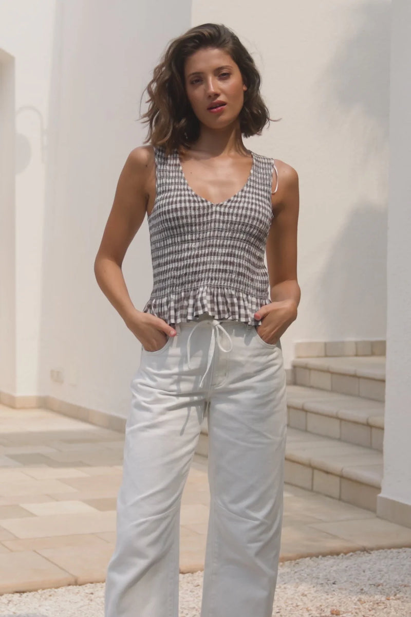 Among The Brave Acceptance Chocolate Gingham Sleeveless Shell Top - Chocolate Gingham