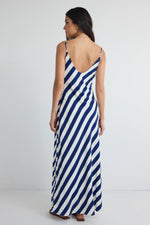 Among The Brave Otherworldly Navy Stripe Bias Slip Midi Dress - Navy Stripe