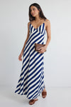 Among The Brave Otherworldly Navy Stripe Bias Slip Midi Dress - Navy Stripe