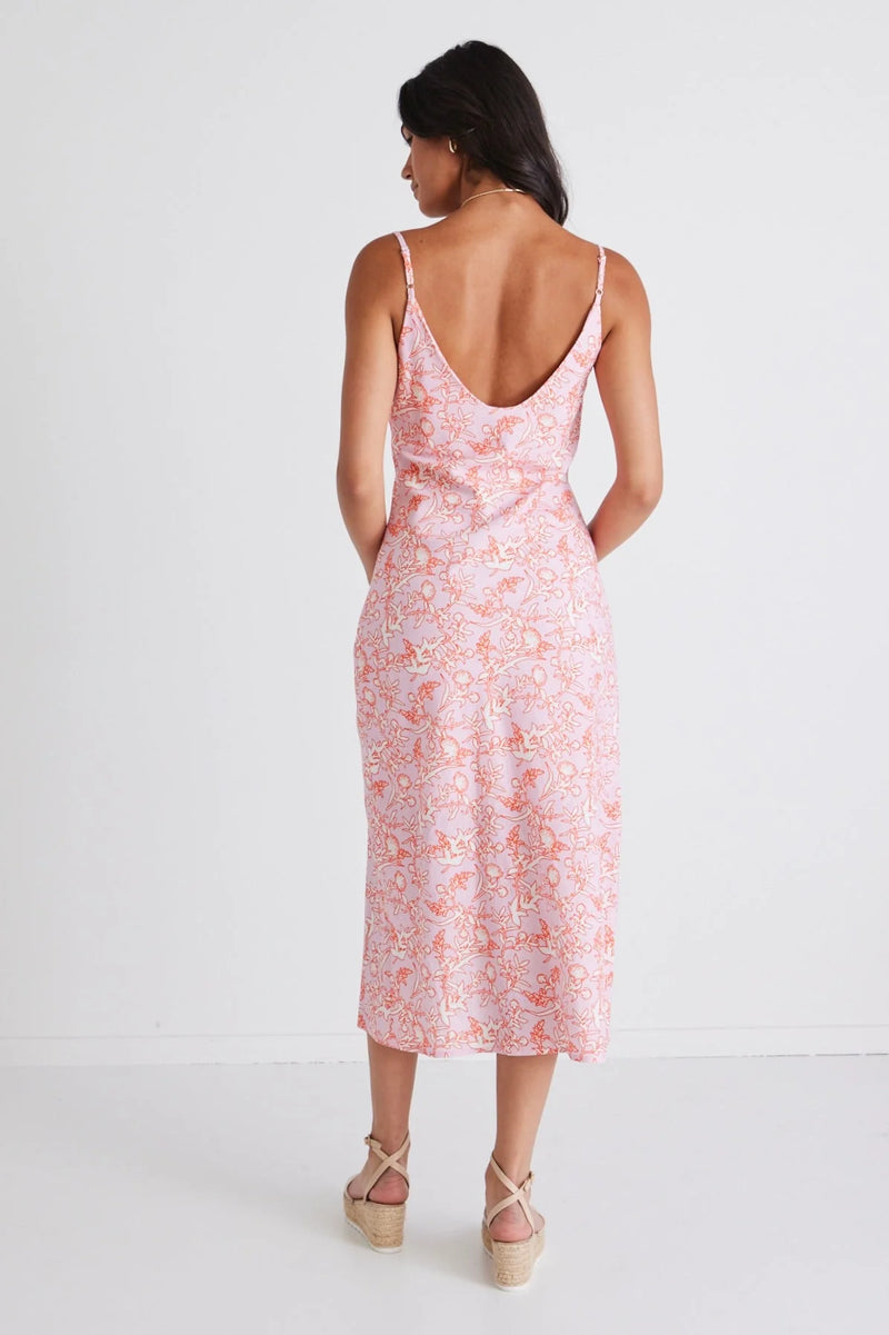 Otherworldly Pink Silhouette Bias Slip Midi Dress - Pink