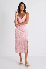 Otherworldly Pink Silhouette Bias Slip Midi Dress - Pink