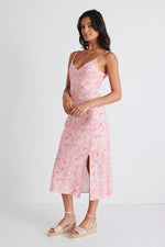 Otherworldly Pink Silhouette Bias Slip Midi Dress - Pink