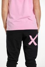 Home-Lee Apartment Pants - Black with Pink Bloom Print X