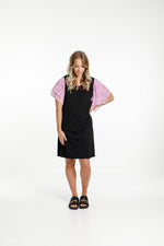 Home-Lee Lola Dress - Black with Pink Bloom Print Sleeves