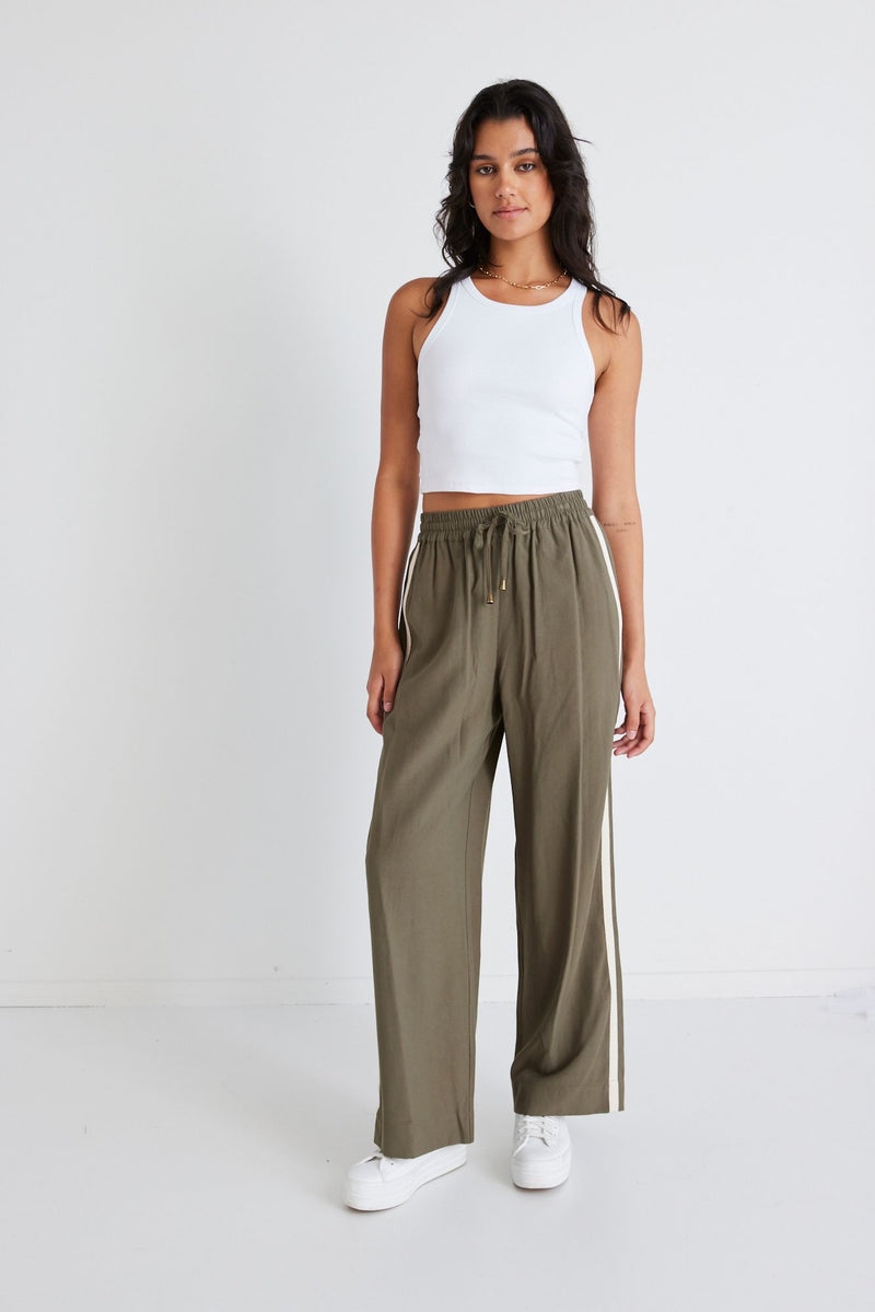 Stories Be Told Townie Stripe Side Tape Wide Leg Pant - Olive