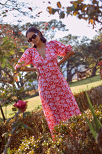 Among the Brave Amora Pink Floral Shadow Bias Midi Dress