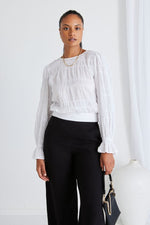 Ivy + Jack Imagine Shirred Cotton Frill Sleeve LS Top - White