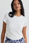 Among the Brave Perfect White Rib Rouched Side Crop Tee