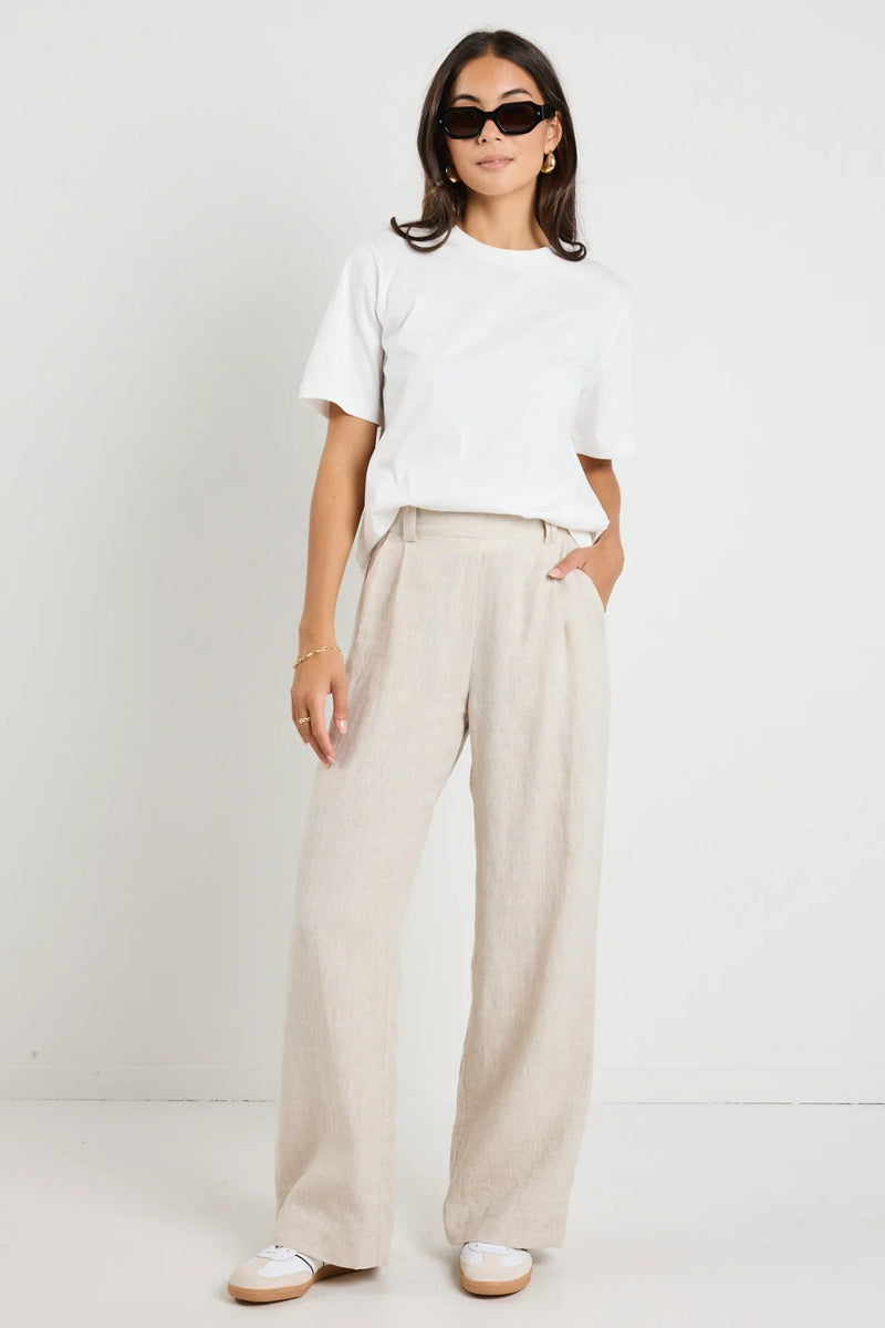 By Rosa Bestow Natural Linen Elastic Back Wide Leg Pants