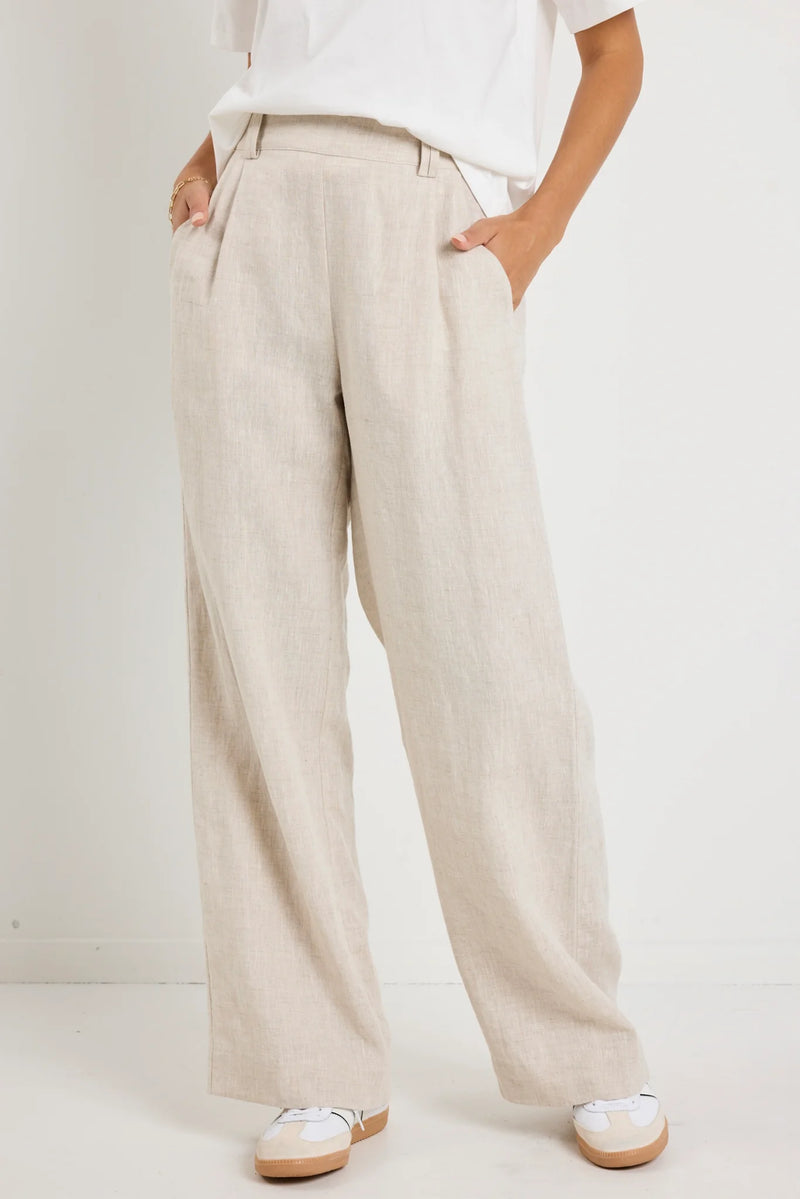 By Rosa Bestow Natural Linen Elastic Back Wide Leg Pants