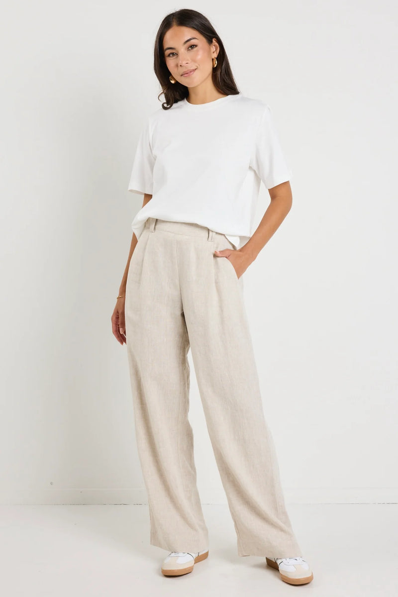 By Rosa Bestow Natural Linen Elastic Back Wide Leg Pants