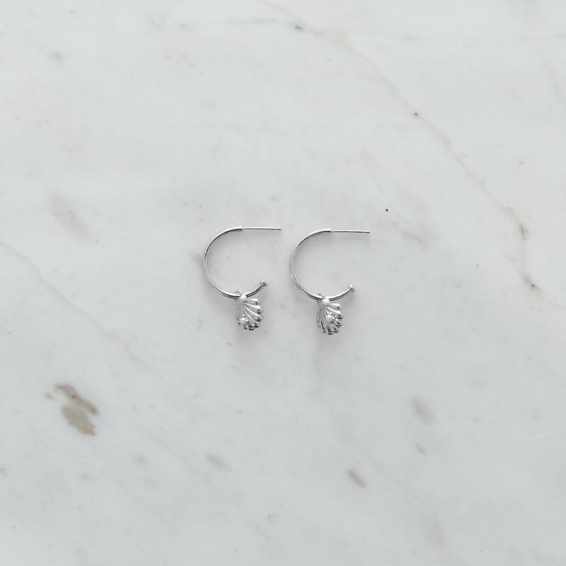 Sophie Super She Shell Hoop Studs - Silver