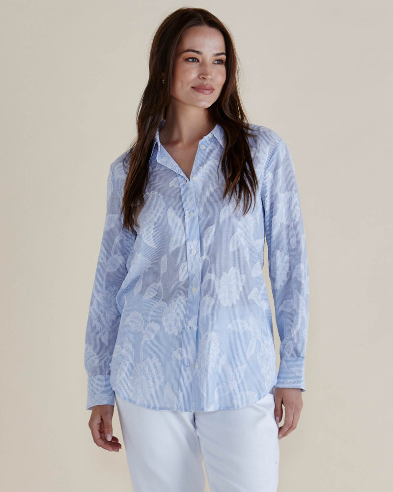 Betty Basics Lace Stripe Shirt - Lace Floral