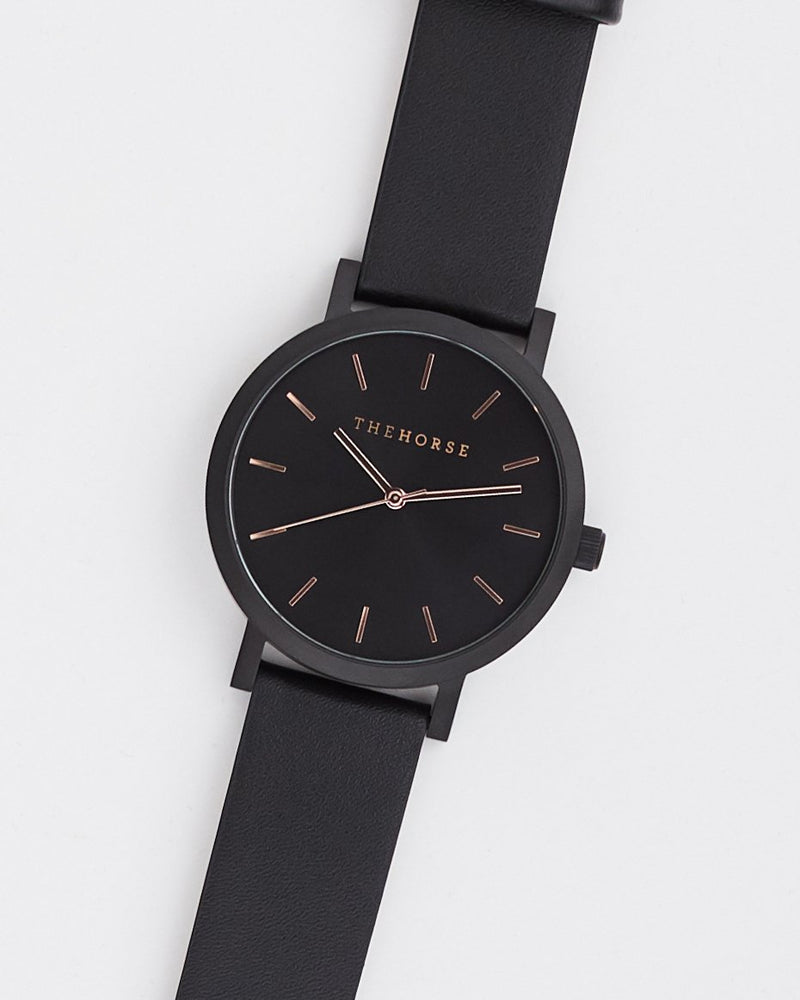 The Horse Watch - Matte Black/Black Face with Rose Gold Indexing