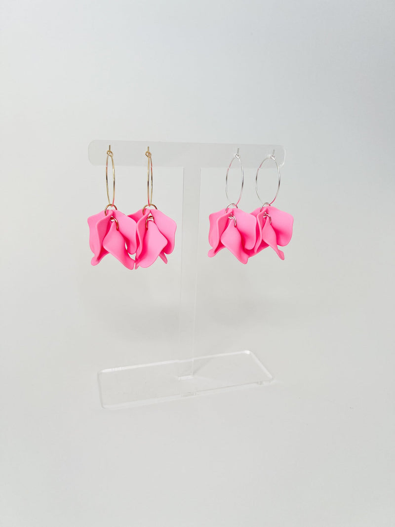 Willow Collective Peony Hoop Earrings (gold fixture) - Flamingo