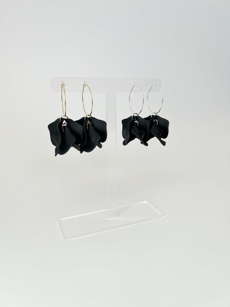 Willow Collective Peony Hoop Earrings (gold fixture) - Black