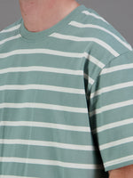 Just Another Fisherman Sea Stripe Tee - Green/Off White Stripe