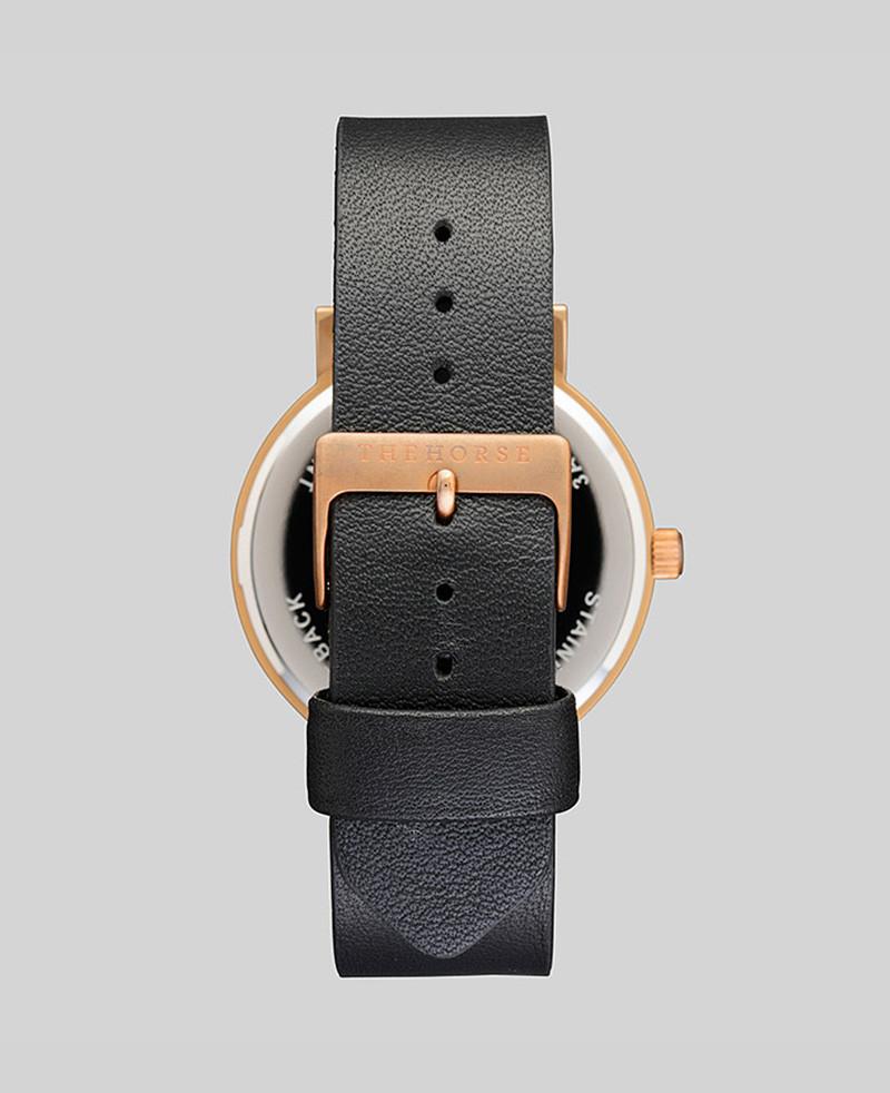 The Horse Watch - Polished Rose Gold/Black Face/Black Leather