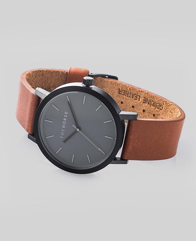 The Horse Watch - Matte Black/Black Face/Tan Leather